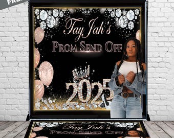 Prom Night 2025 Banner – Black Glitter Sign For High School/College Graduation Party Decor - View #6