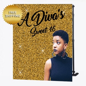 8X8 Photo Booth backdrop, Gold Sparkle Step and Repeat, Sweet 16 Birthday photo booth, Birthday Backdrop, Custom Photo Birthday Backdrop image 1