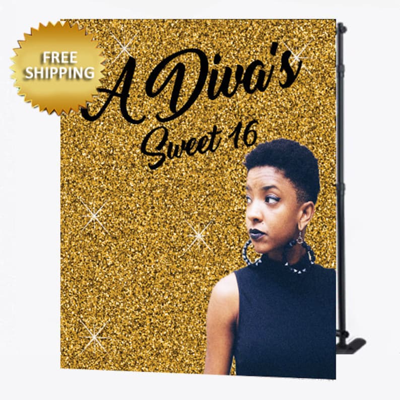 8X8 Photo Booth backdrop, Gold Sparkle Step and Repeat, Sweet 16 Birthday photo booth, Birthday Backdrop, Custom Photo Birthday Backdrop image 1