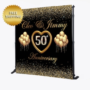 Wedding Backdrop, Anniversary backdrop. Wedding Step repeat, Anniversary Step repeat, heart Backdrop, 50th backdrop black and gold backdrop