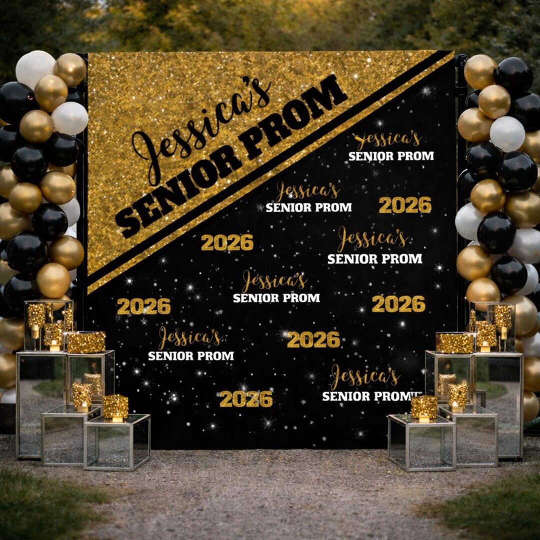 Prom Step Off Prom Black and Gold Backdrop, Prom Step and Repeat, Custom Prom Send ...