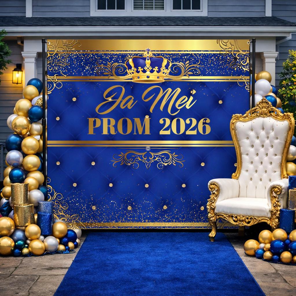 Prom Backdrop, Royalty Prom Backdrop, Blue and Gold Prom Banner, Custom ...