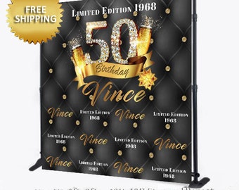 50th Birthday backdrop, Birthday Backdrop, Birthday Banner, Custom backdrop, Photo Booth Step and Repeat Backdrop, Birthday step and repeat
