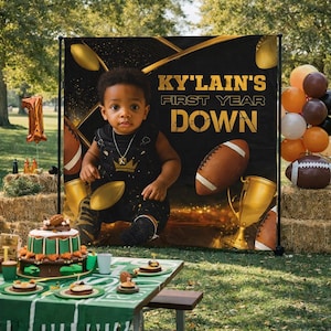 1st Birthday Backdrop 1st Down Sports theme football Step and repeat Custom Photo banner Personalized Photo Sign Printed Football Sign