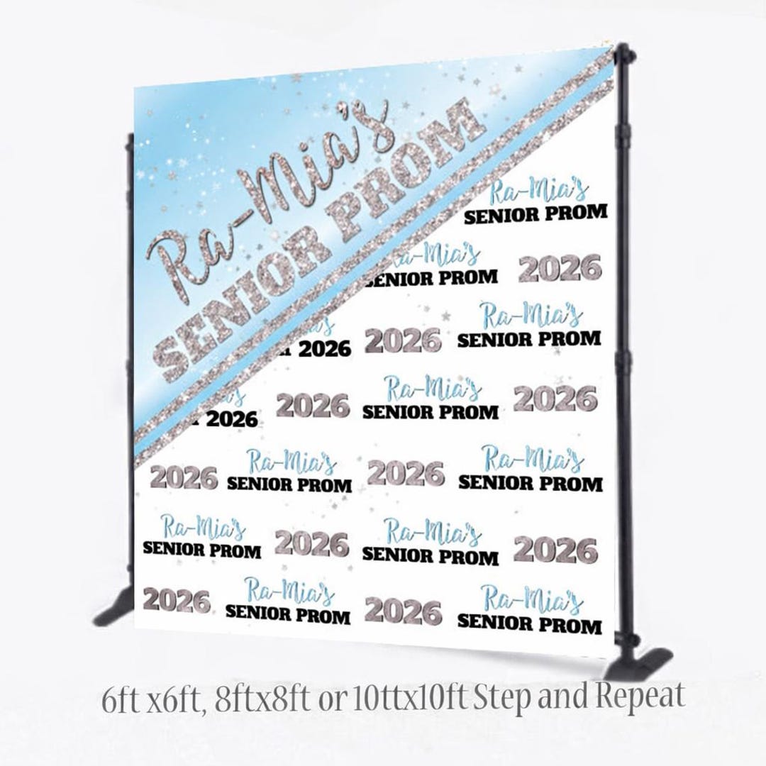 Prom Send off Backdrop, Blue and Silver Prom Photo Step and Repeat ...