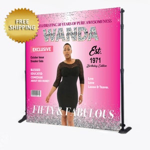 Hot pink Birthday Backdrop, Birthday Step Repeat, Magazine Cover Backdrop, Magazine Cover step repeat,  Custom Photo Birthday Backdrop