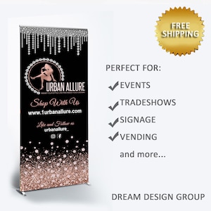 Logo pop up shop banner diamonds retractable banner Trade show bannerPop up shop retractable banner Logo Backdrop, Social Media banner