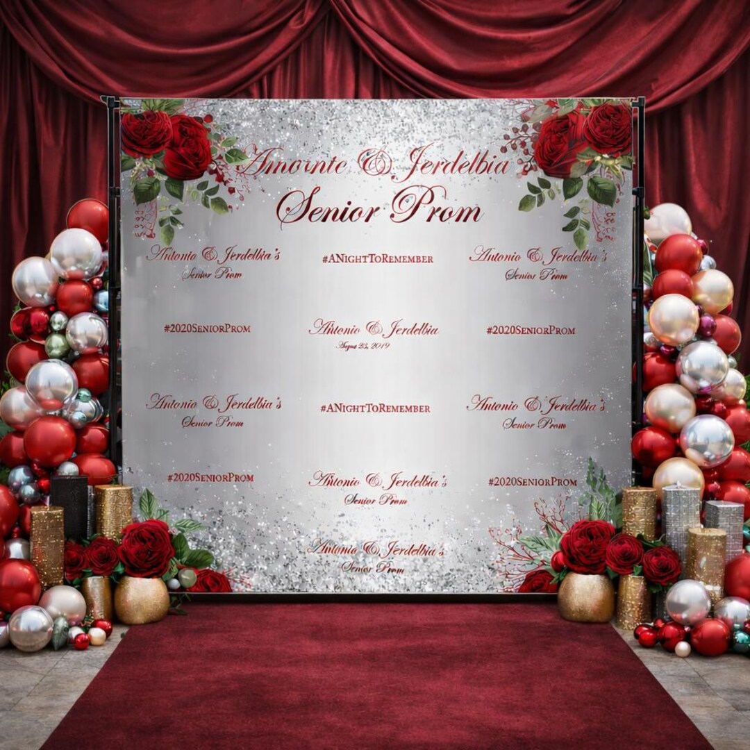 Prom Step Off Custom Red and Silver Prom Backdrop, Prom Send off Step and Repeat ...