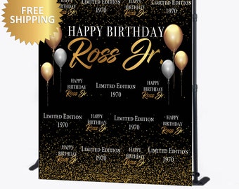 Black and Gold Backdrop, Birthday Backdrop, Birthday Step and repeat backdrop, Black and Gold Banner, 50th backdrop, 40h banner, 50th banner