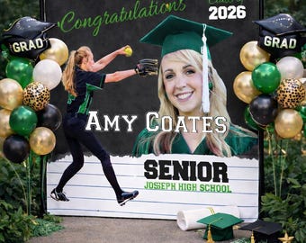 Custom Graduation Photo Backdrop Grad Step and Repeat Committed Sign Sports Banner Signing Day Backdrop Printed Class of 2026 Personalized