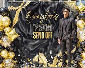 Black and Gold Prom Backdrop, Prom Step and Repeat, Custom Prom Send Off  Backdrop. Custom Prom Welcome Sign, Prom photo board, prom banner