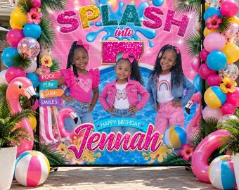 Pool Birthday backdrop 1st Birthday Backdrop One in the sun step and repeat Splash water sign Summer Beach Birthday Sign Pool party sign