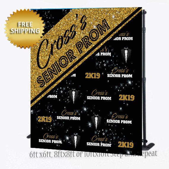 Prom Step Off Custom Prom Backdrop, Black and Gold Prom Step and Repeat, Prom Send ...