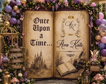 Storybook Photo Backdrop, 1st birthday Banner, Princess Birthday Step and Repeat, Fairytale sign, Custom Printed Photo Sign, Printed banner