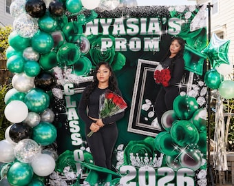 Prom Step and Repeat, Prom backdrop, Green and Silver Prom Send off, Photo Printed Banner, Photo Board, welcome sign, Grad decal, prom decal