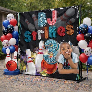 Custom Birthday Photo Backdrop Bowling Step and Repeat Birthday Welcome Sign Bowling Decor Ideas Bowling Backdrop Bowling sign