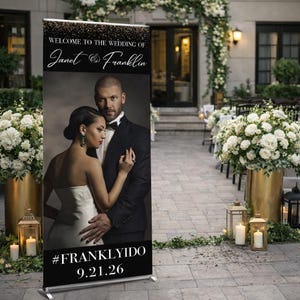 Wedding Retractable Anniversary Banner Backdrop with Stand Wedding Welcome Sign Wedding Guest Book Sign Wedding Retractable stand Roll Up
