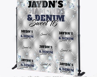 Denim and Diamonds Step and Repeat Sweet 16 Step and Repeat Denim and Diamonds Birthday Backdrop Birthday Backdrop Diamonds backdrop