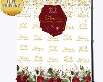 Birthday Backdrop Birthday banner Birthday step and repeat 40th birthday backdrop 50th backdrop Floral backdrop, Rustic backdrop