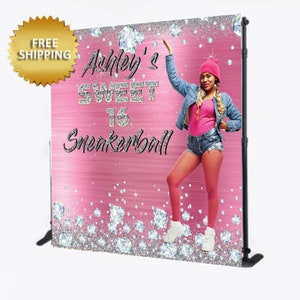 Sneakerball backdrop, Birthday backdrop, Birthday Step Repeat, Photo backdrop, Sneaker ball step and repeat, Hot pink backdrop, sneakerball