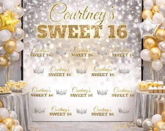 Custom Photo Sweet 16 Birthday Backdrop 16th Birthday Step and Repeat Custom Printed Sign Custom Photo Personalized Miss Quince backdrop