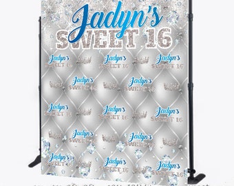 Sweet 16 Step and Repeat Sweet 16 backdrop Denim and Diamonds Birthday Backdrop Tufted Backdrop Diamonds backdrop