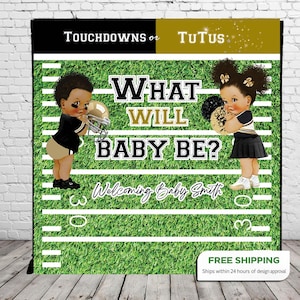Custom Gender Reveal Backdrop Team Boy or Team Girl Custom Banner Baby Sprinkle Step repeat Touchdowns or Tutus Sign Footballs or cheer bows