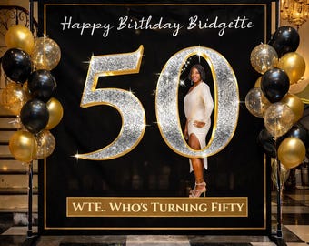 Happy 10th Anniversary Backdrop Boys Girls 10 Years Birthday Party Black And Gold Cake Table Decorations Banner Photo Background - 15 - View #6