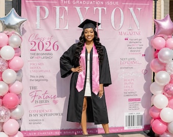 Graduation Photo Backdrop, Magazine Cover Backdrop, Magazine Photo Banner, Graduation Welcome  Sign, Prom Backdrop,  Prom send off sign