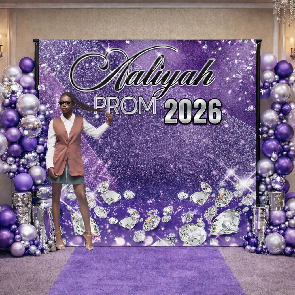 Prom Step Off Custom Prom Send off Party Backdrop, Prom Step and Repeat, Purple and ...