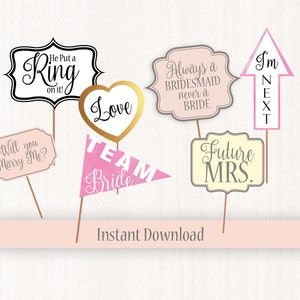 Wedding Photo Booth Props, Bridal Shower Photo Booth Prop, Photo Booth Props, Instant Download, Party Printable- Wedding Props