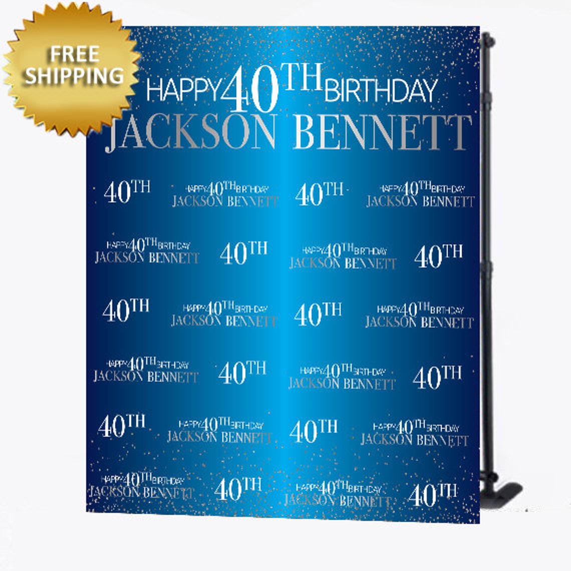 Silver and Blue Backdrop 50th Birthday Step and Repeat Black Etsy