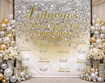 Custom Prom Send Off Backdrop, Gold and Silver Prom Step and Repeat, Prom Photo Board, Prom Backdrop, Custom Printed Sign, decal prom Decor