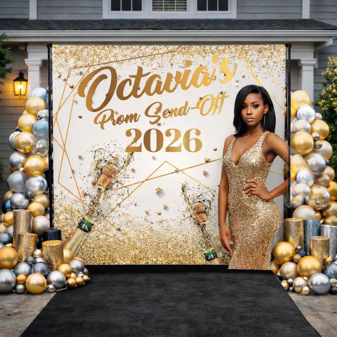 Prom Step Off Gold Prom Backdrop, Prom Step and Repeat, Prom Send off Banner, Prom ...