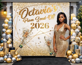 Gold Prom backdrop, Prom  Step and repeat, Prom send off banner, Prom decal, Prom Custom Printed Prom Sign, personalized banner, photo board