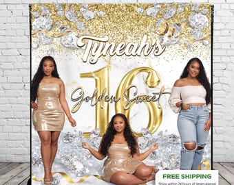 Sweet 16 backdrop Personalized Photo 16th Step Repeat Photo Quinceanera Banner Quince Birthday Welcome Sign Custom printed banner