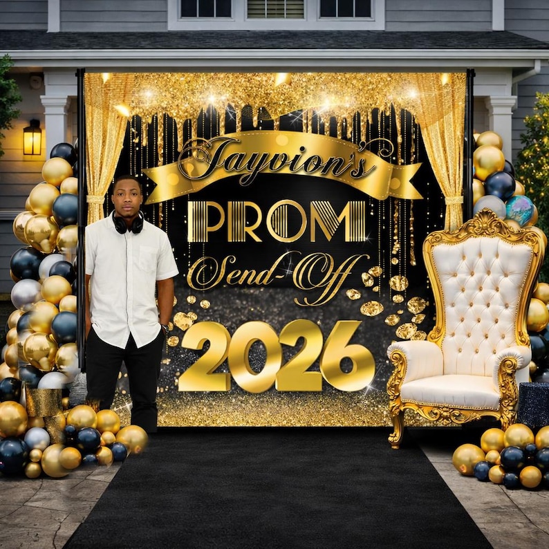 Prom Step Off Prom Backdrop, Black and Gold Prom Step Repeat, Prom Send off Banner ...