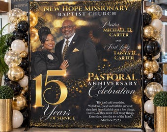 Pastor Anniversary Step and repeat Custom Pastoral Photo Backdrop Pastoral Appreciation Celebration sign Anniversary black gold sign Welcome