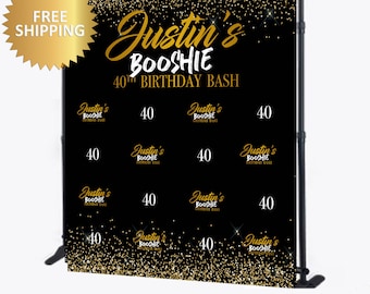 Birthday backdrop, Aged to Perfection backdrop, 40th Birthday Step and Repeat, 21st Birthday Backdrop, gold and black backdrop, sparkle