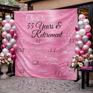 Retirement Backdrop 50th Birthday backdrop step and repeat backdrop Elegant Photo Booth backdrop 40th Birthday Backdrop Pink Backdrop