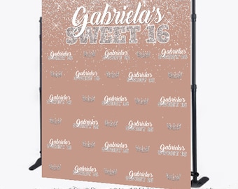 Sweet 16 Backdrop, Sweet 16 Rose Gold backdrop, 50th Birthday backdrop, Sparkle Step and Repeat, Photo booth, photo props, Birthday backdrop