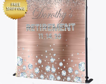 Retirement backdrop,  Retirement step and repeat, Rose gold Backdrop, Rose gold banner, rose gold step and repeat, retirement banner
