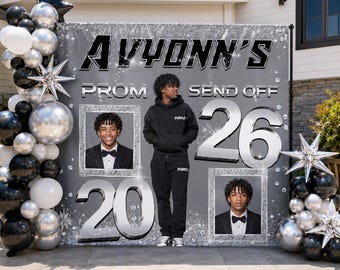 Prom backdrop, Black and silver Prom Step and Repeat, Prom Send off backdrop, Send Off step and repeat, Prom photo board, Prom Welcome Sign