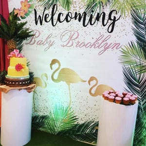 Jungle Baby Shower Backdrop Tropical Step and Repeat Gender Reveal Banner Flamingo Welcome Sign Baby Sprinkle Decor Ideas