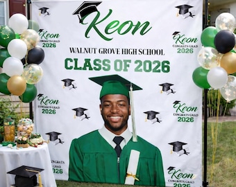 Customized Graduation Backdrop 2026 Personalized Grad banner prom Step and Repeat Graduation backdrop Templated Grad Welcome Sign Printed