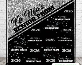 Silver and Black Prom Backdrop, Prom Send Off Party Step and Repeat, Black and Silver Prom Sign, Printed Prom Banner, Personalized  Backdrop