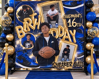 Sneaker Ball Photo Birthday backdrop Custom photo Sign Personalized Photo Banner 16th Birthday Photo Backdrop Sneaker step and repeat 40th
