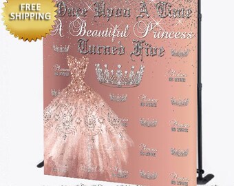 Princess Backdrop, Princess step and repeat, Mis Quince, Sweet 16 Step and repeat backdrop, Step and repeat backdrop custom, Rose gold