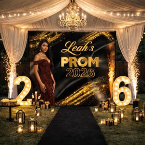 Prom step and repeat, Prom Send Off Banner, Prom Backdrop, Black and Gold Custom Printed Sign, Prom decal,Prom decor ideas, Prom Photo board