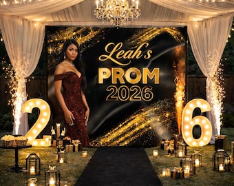 Prom step and repeat, Prom Send Off Banner, Prom Backdrop, Black and Gold Custom Printed Sign, Prom decal,Prom decor ideas, Prom Photo board